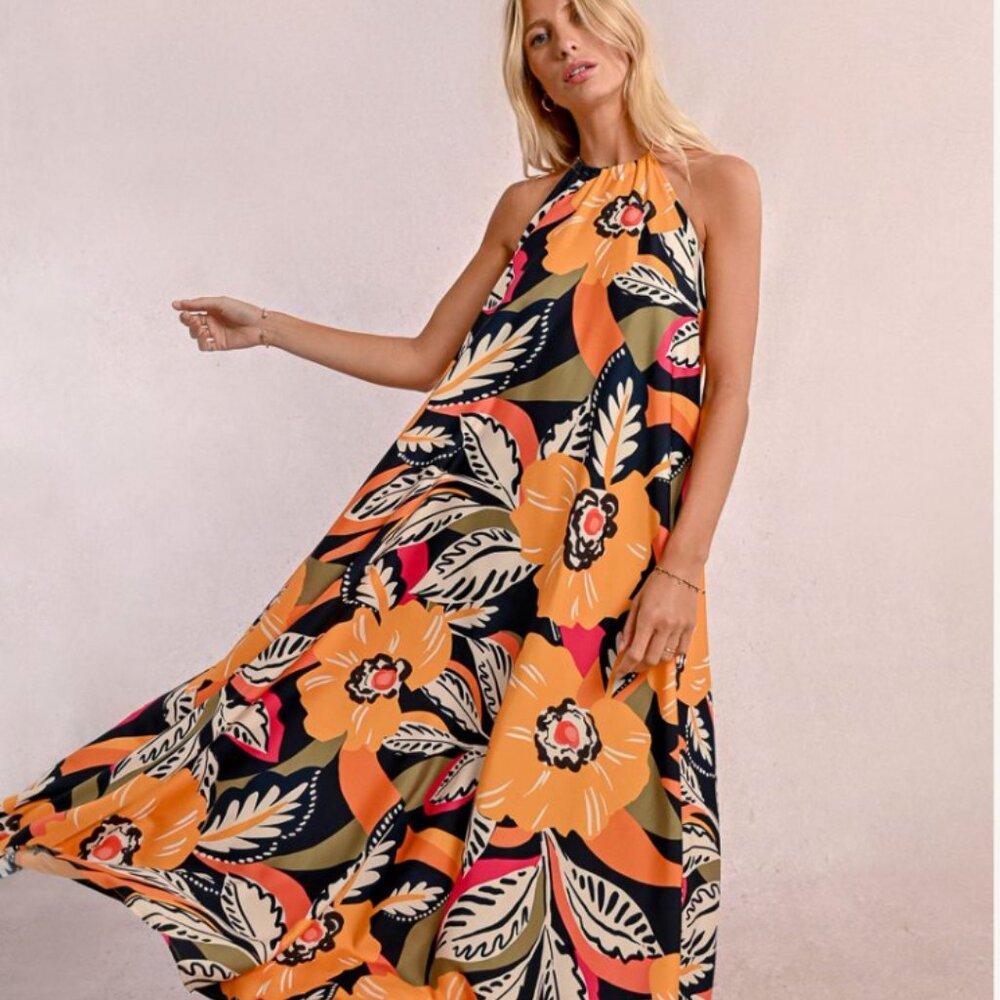 Floral Halter Maxi dress with low back